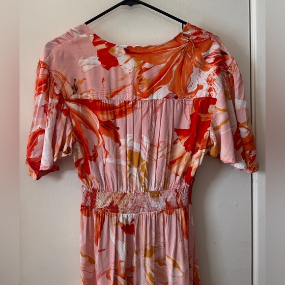 Abel the Label Flower Bomb Pink Orange Tropical Floral High Lo Maxi Dress M - Picture 9 of 14